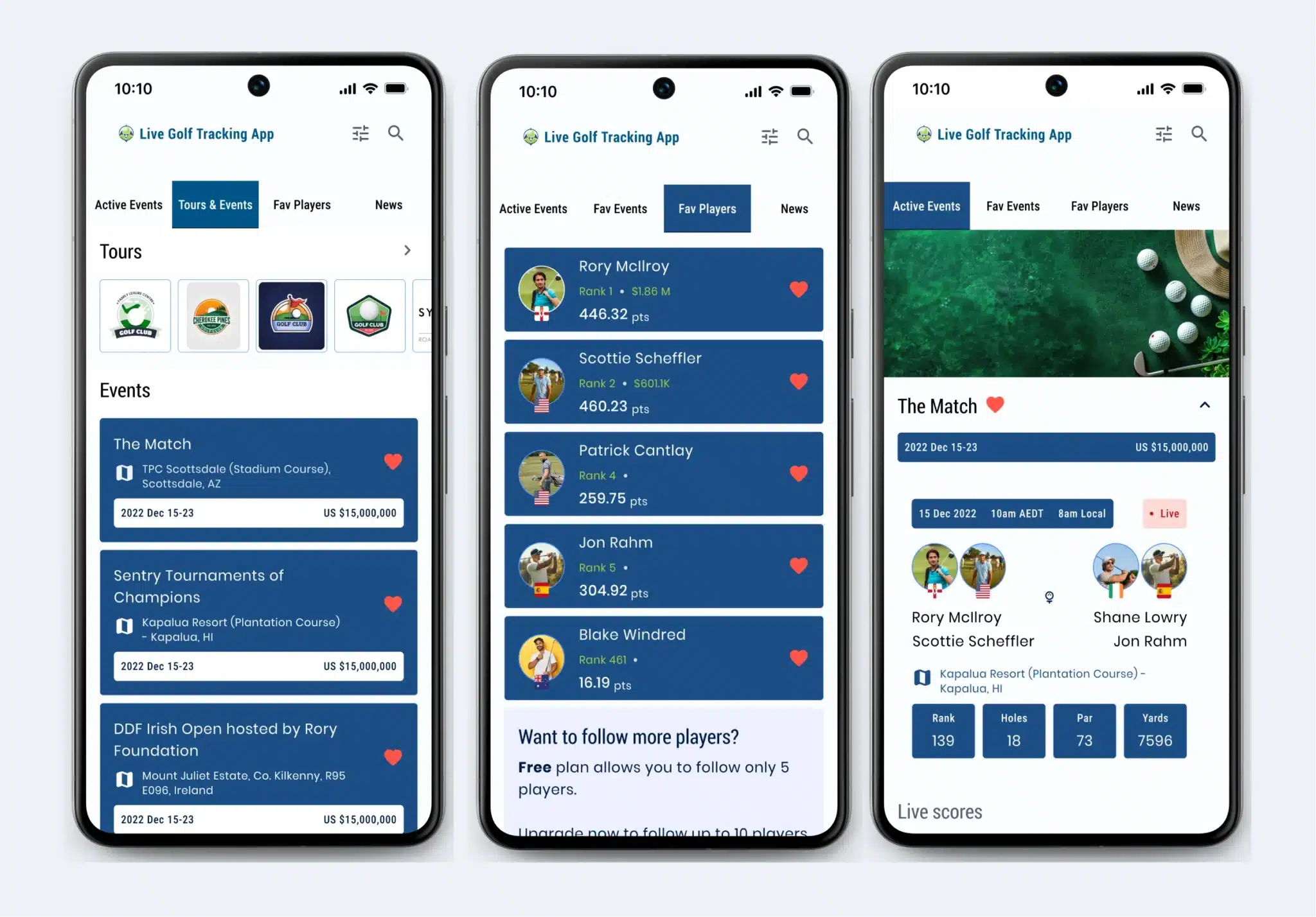 Live Golf Tracking App
